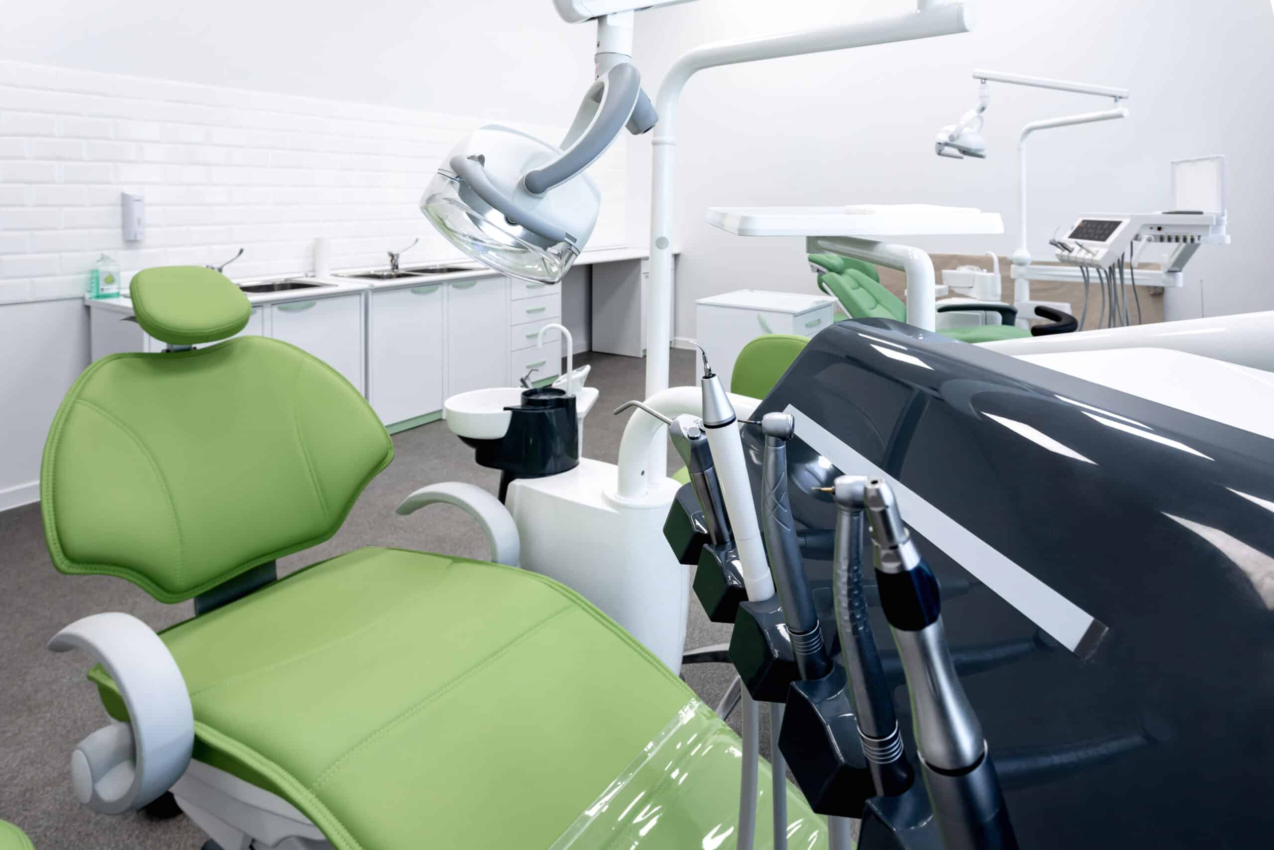 Green,Dental,Chair,And,Equipment.,Patient,Reception,Room,In,A